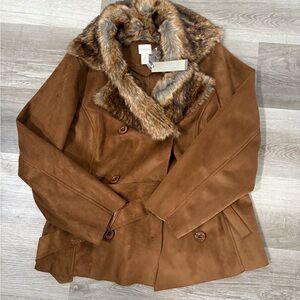 Chico's Brown Faux Fur Collar Jacket